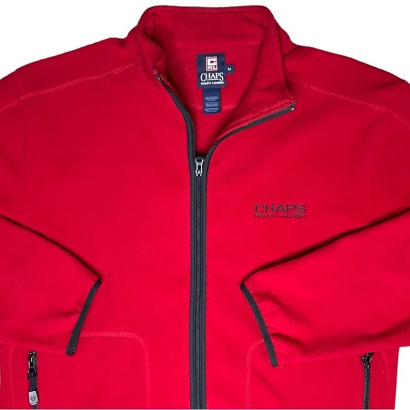 VTG Chaps Ralph Lauren Fleece Zipper Front Jacket Chaps RL Logo Red Mens Med - Picture 4 of 10